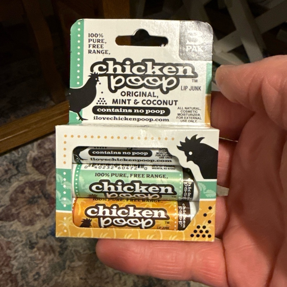 New Pack Of 3 Chicken Poop Lip Junk Balm - Mint, Original, Coconut Moisturizer